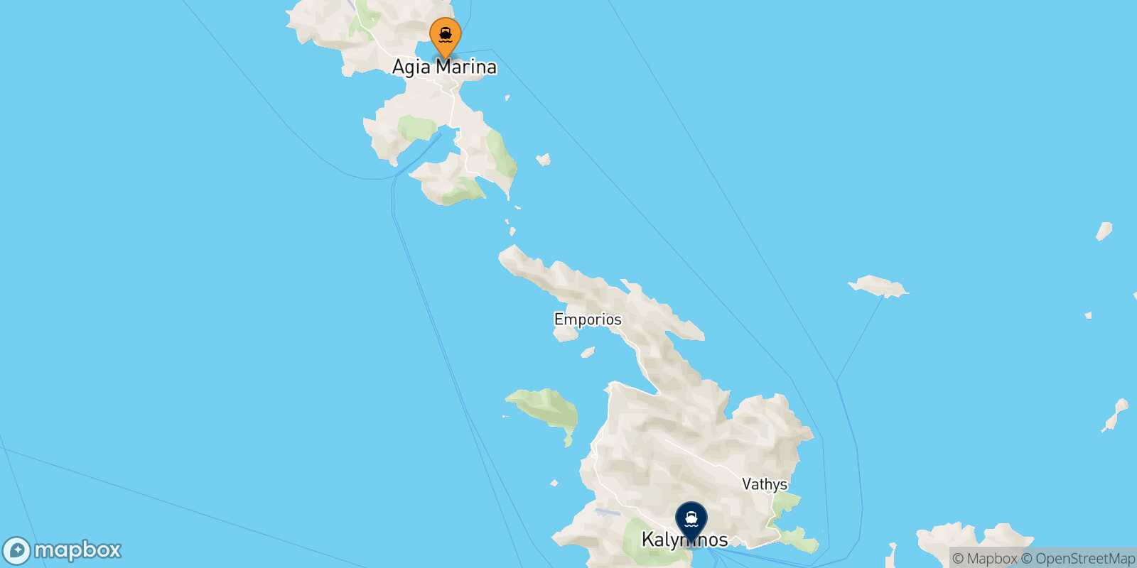 Mappa della rotta Agia Marina (Leros) Kalymnos