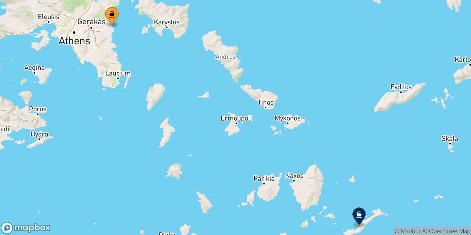 Mappa della rotta Rafina Katapola (Amorgos)