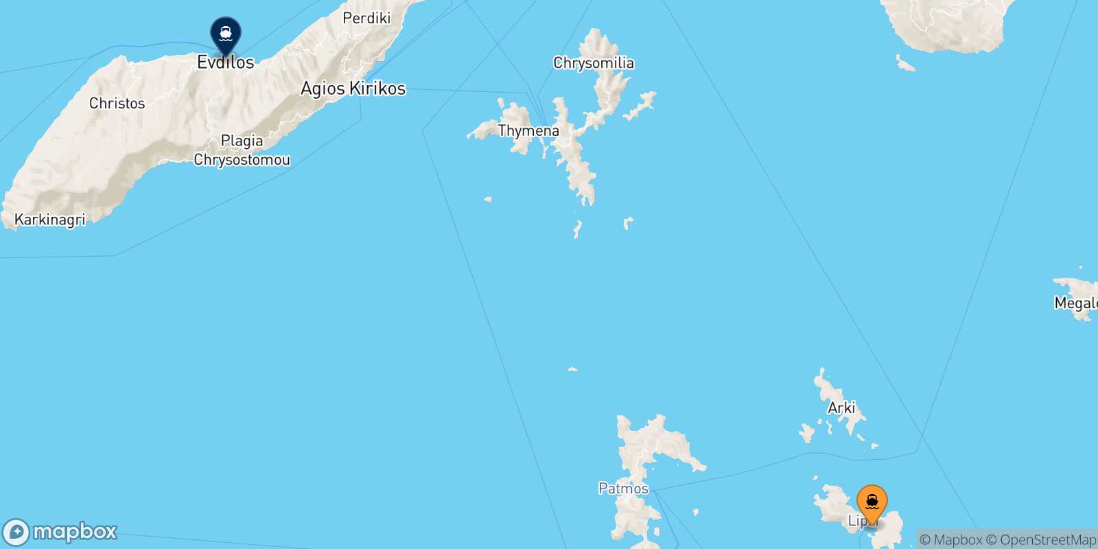 Mappa della rotta Lipsi Agios Kirikos (Ikaria)