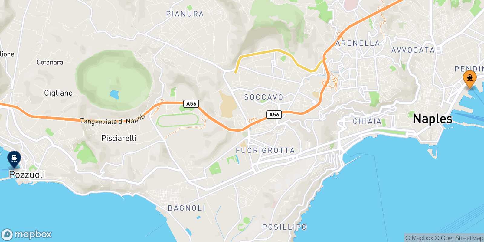 Mappa della rotta Napoli Beverello Casamicciola (Ischia)