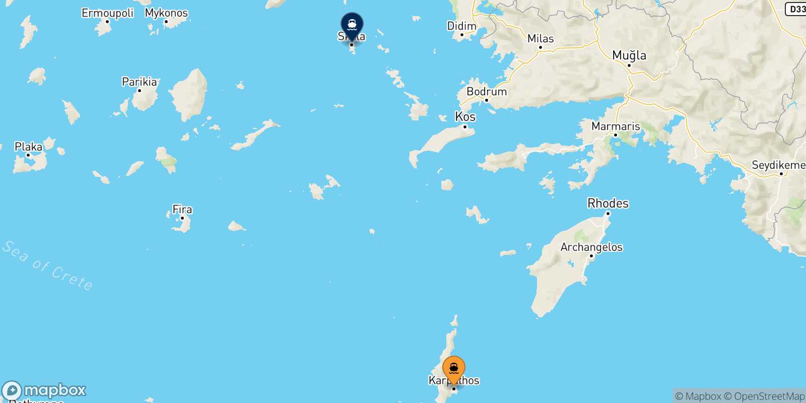 Mappa della rotta Karpathos Patmos