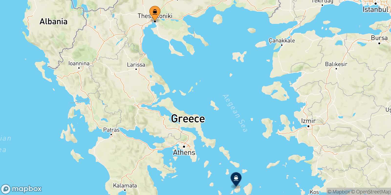 Mappa della rotta Salonicco Paros