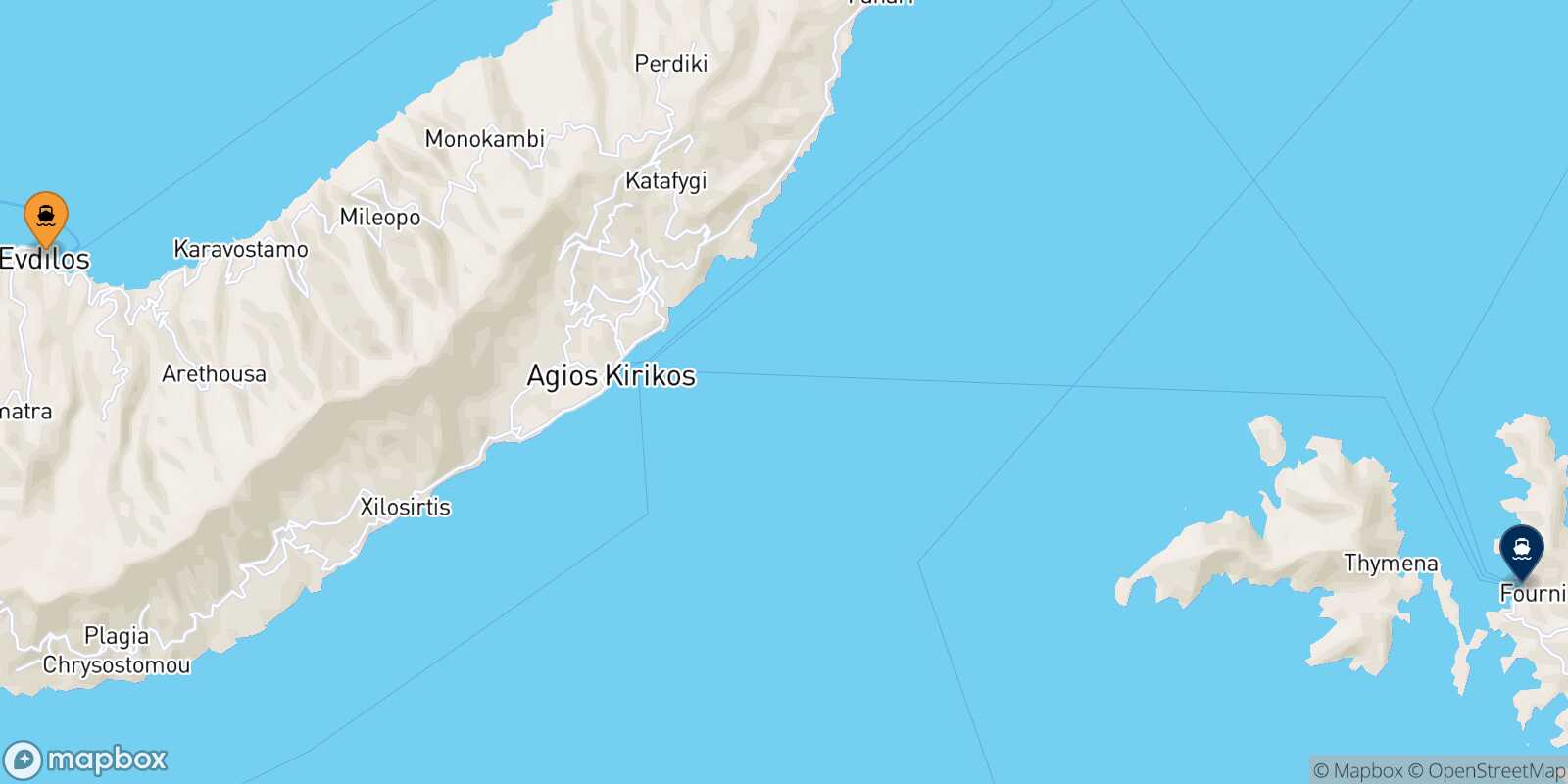 Mappa della rotta Agios Kirikos (Ikaria) Fourni