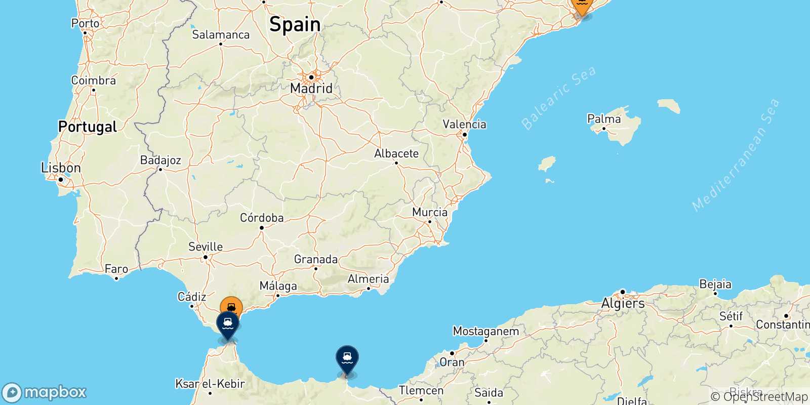Mappa delle possibili rotte tra la Spagna e il Marocco
