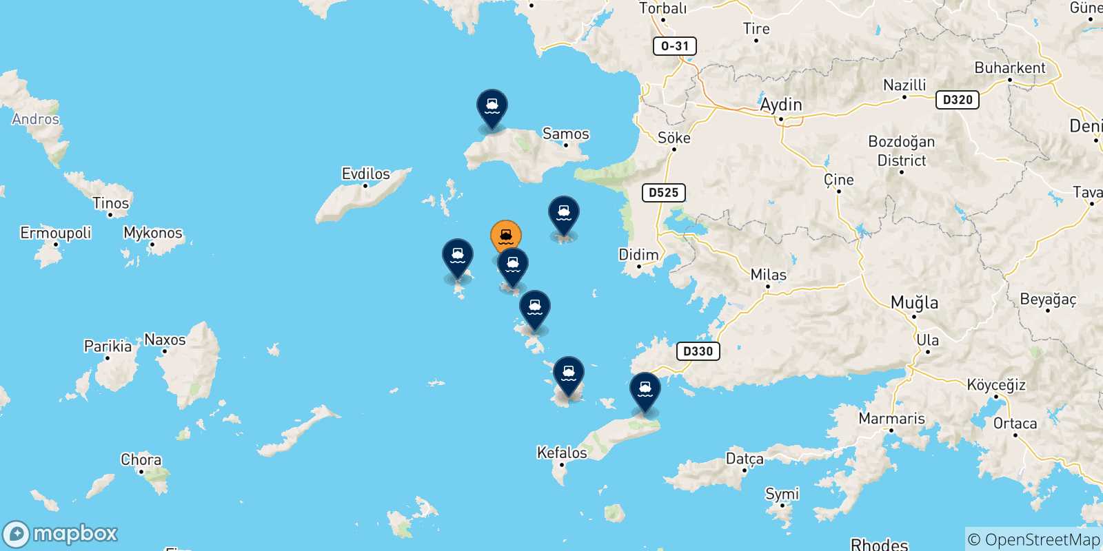Mappa delle possibili rotte tra Arkyi e la Grecia
