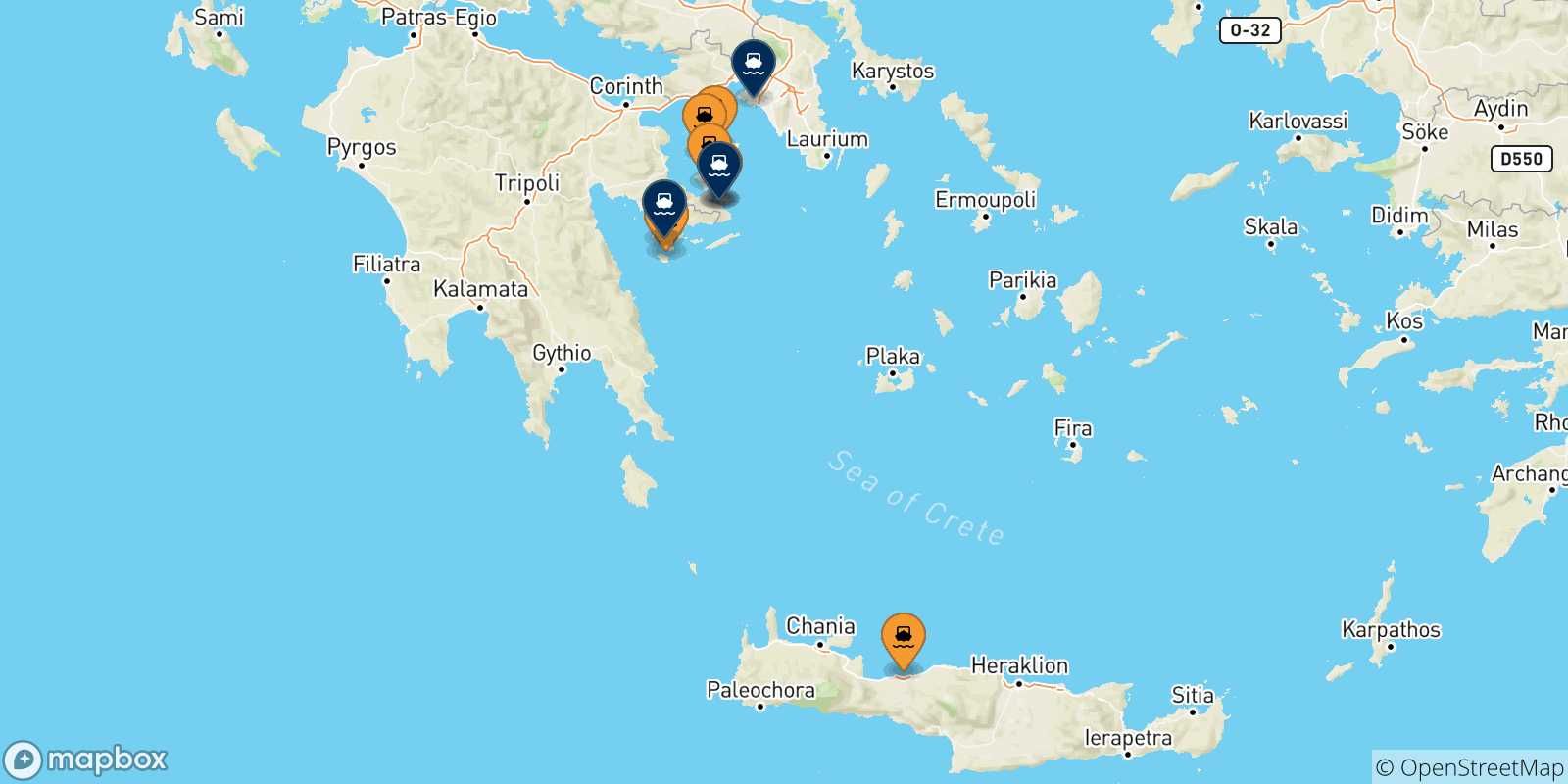 Mappa delle possibili rotte tra le Isole Saroniche e la Grecia
