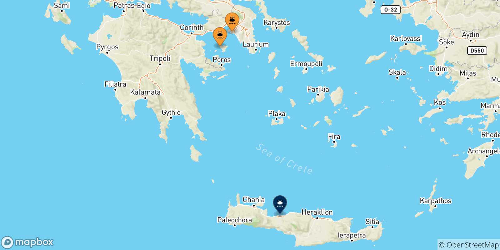 Mappa delle possibili rotte tra la Grecia e Myli (Agistri)
