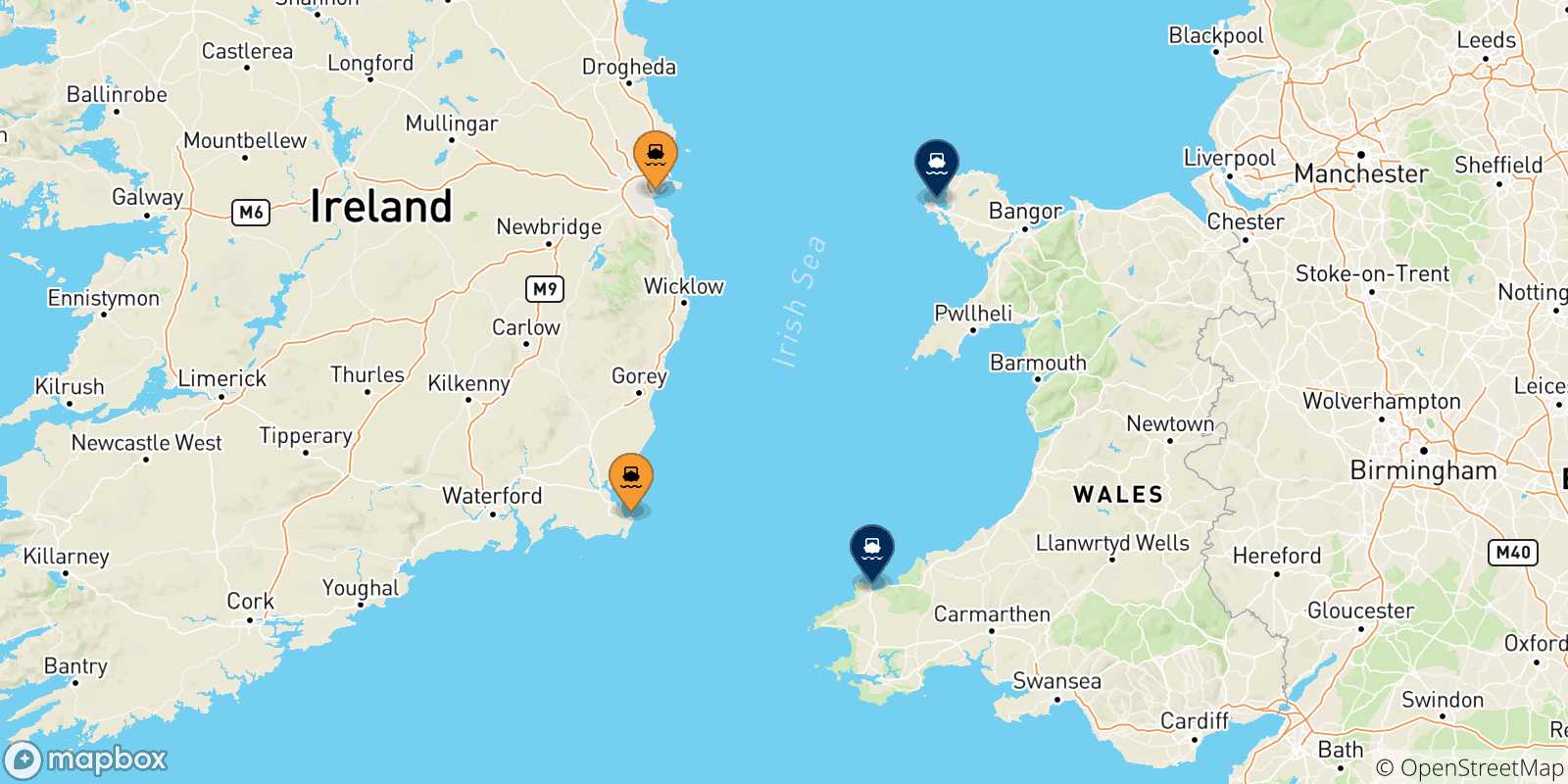 Mappa dei porti collegati con il Galles