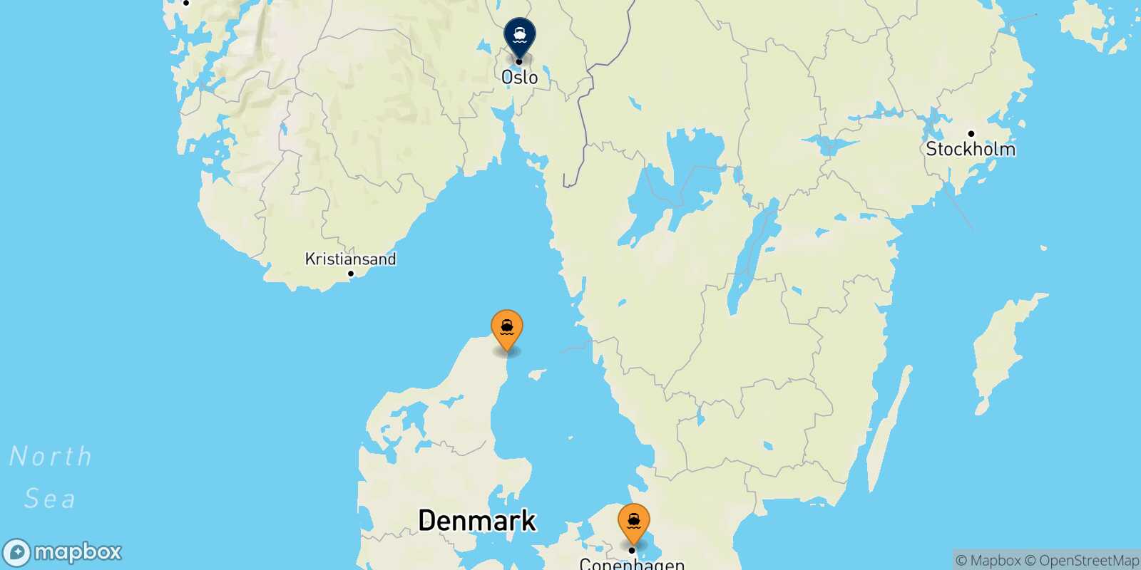 Mappa dei porti collegati con  Oslo