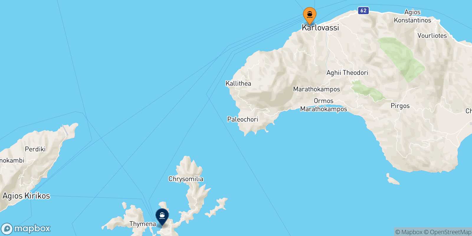 Mappa della rotta Karlovassi (Samos) Fourni