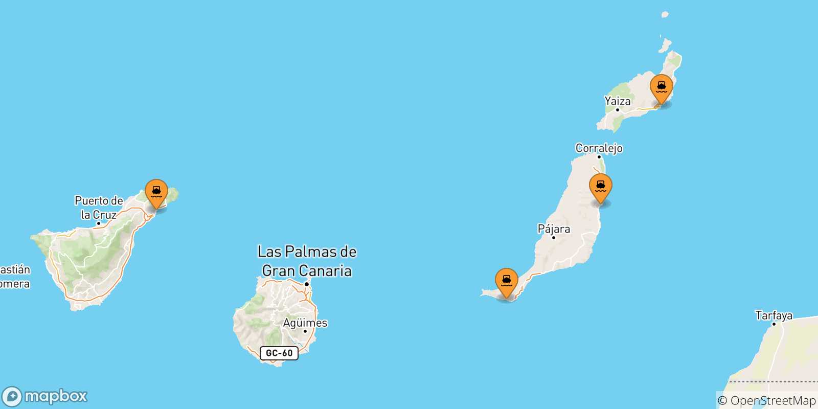 Mappa delle possibili rotte tra le Isole Canarie e Las Palmas De Gran Canaria