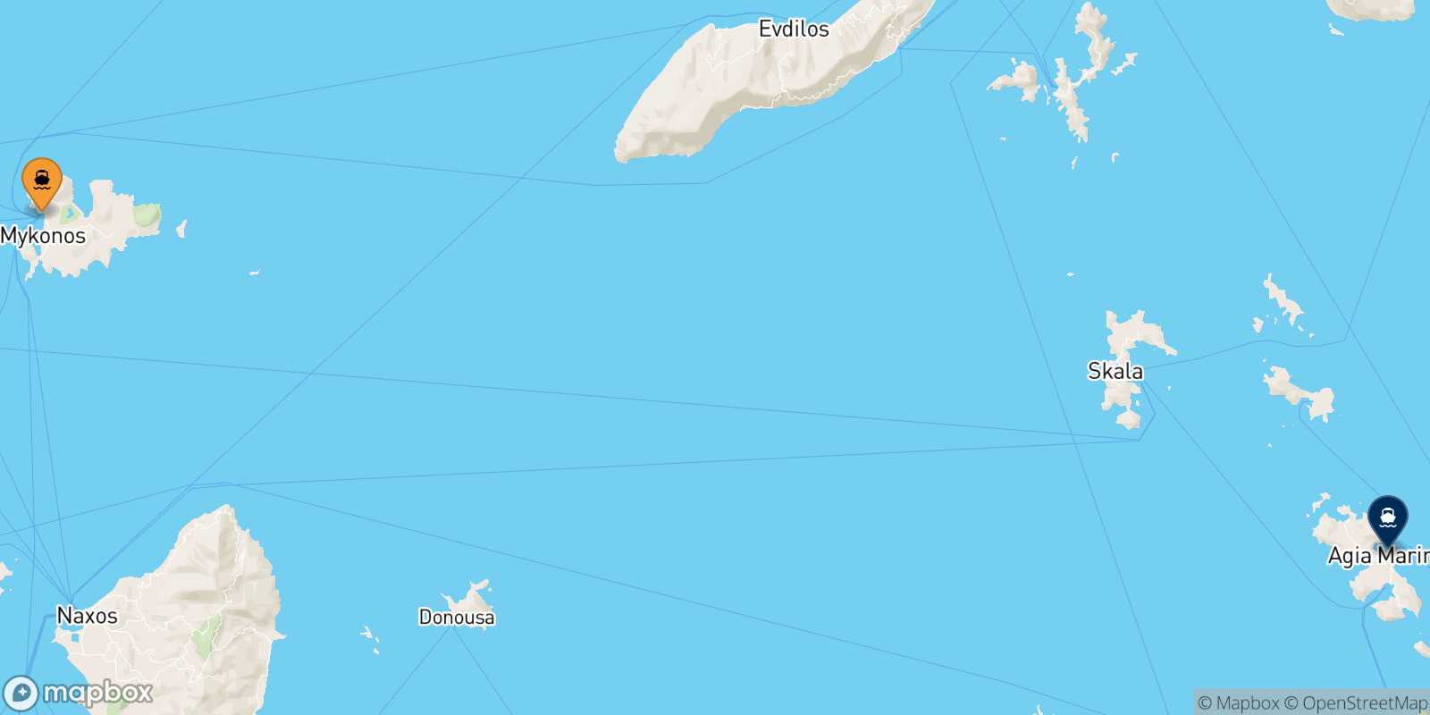 Mappa della rotta Mykonos Leros