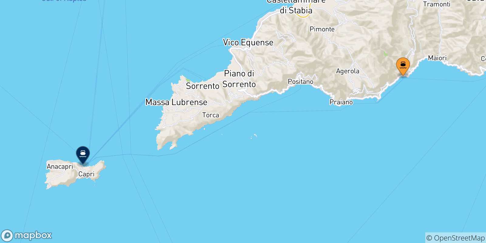 Mappa delle possibili rotte tra Amalfi e il Golfo Di Napoli