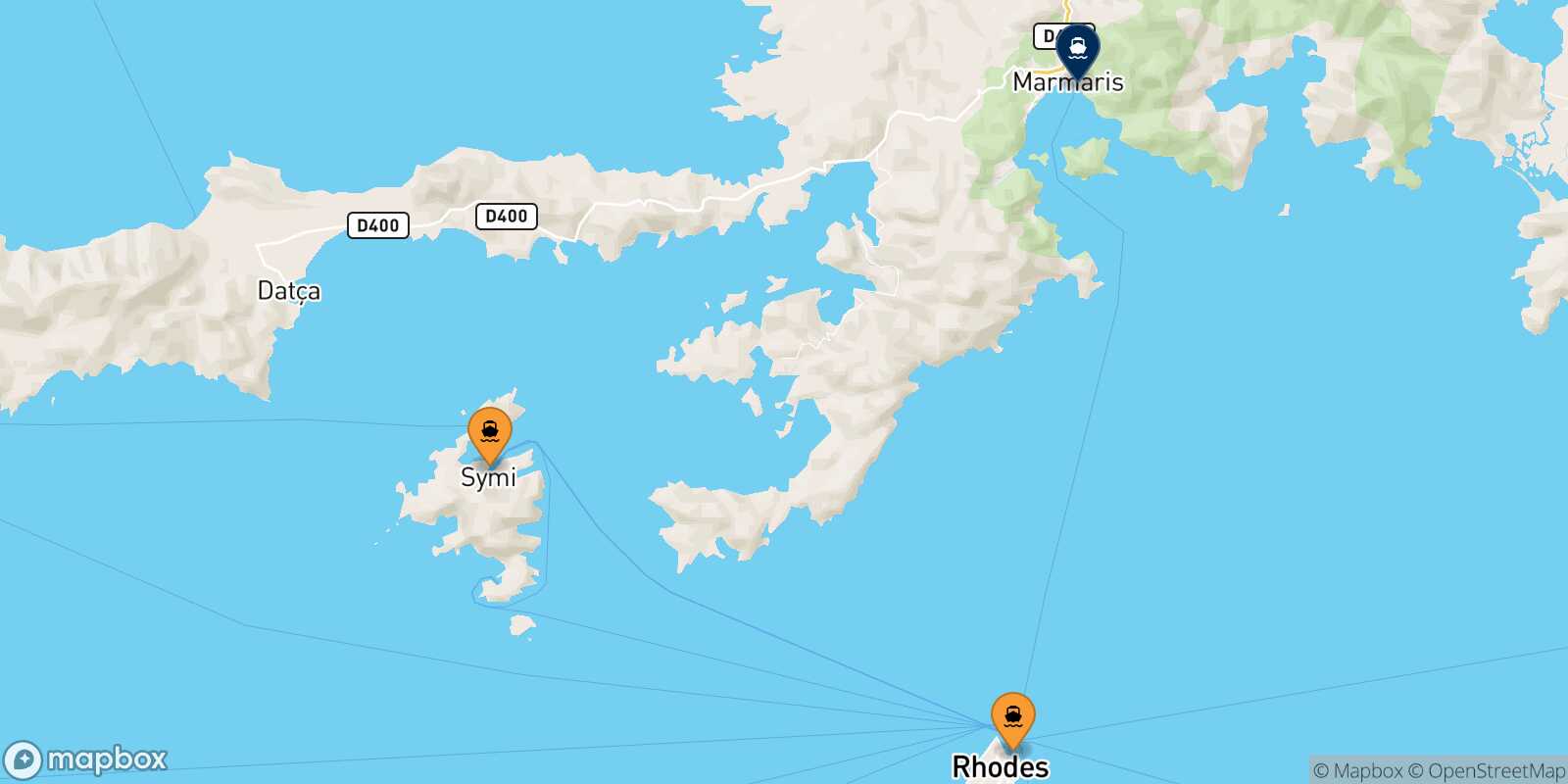 Mappa dei porti collegati con  Marmaris