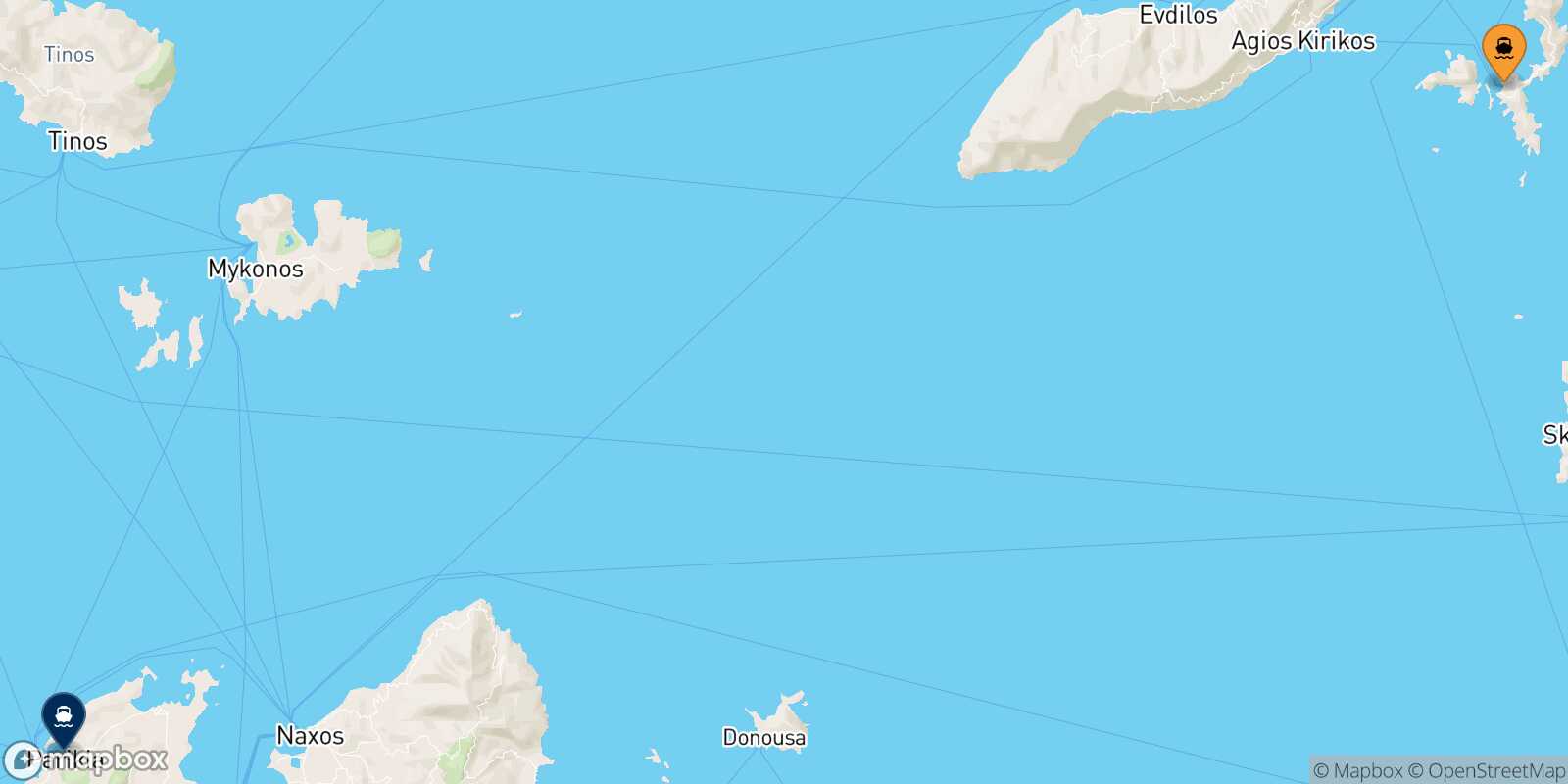 Mappa della rotta Fourni Paros
