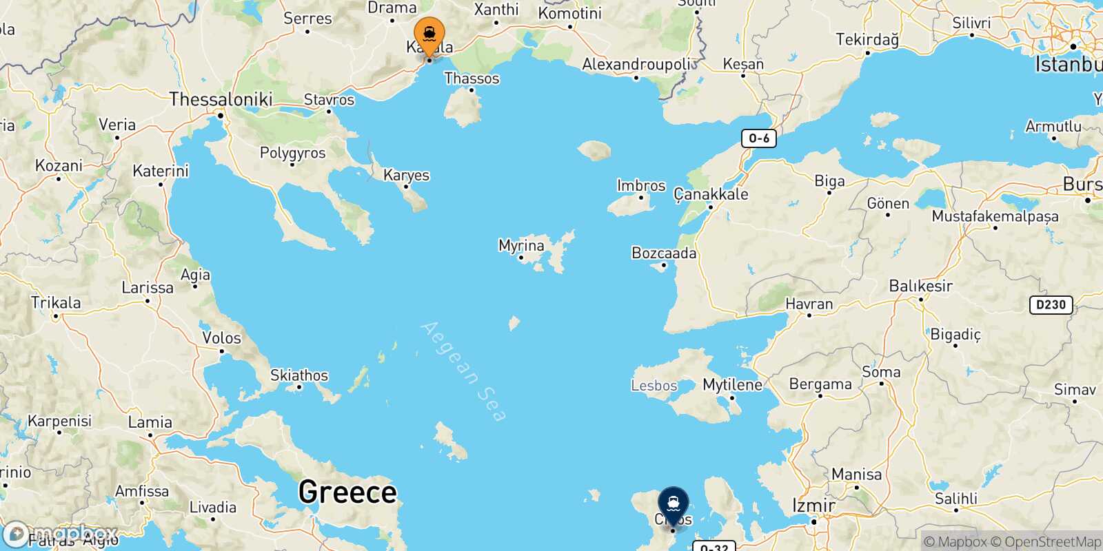Mappa della rotta Kavala Chios