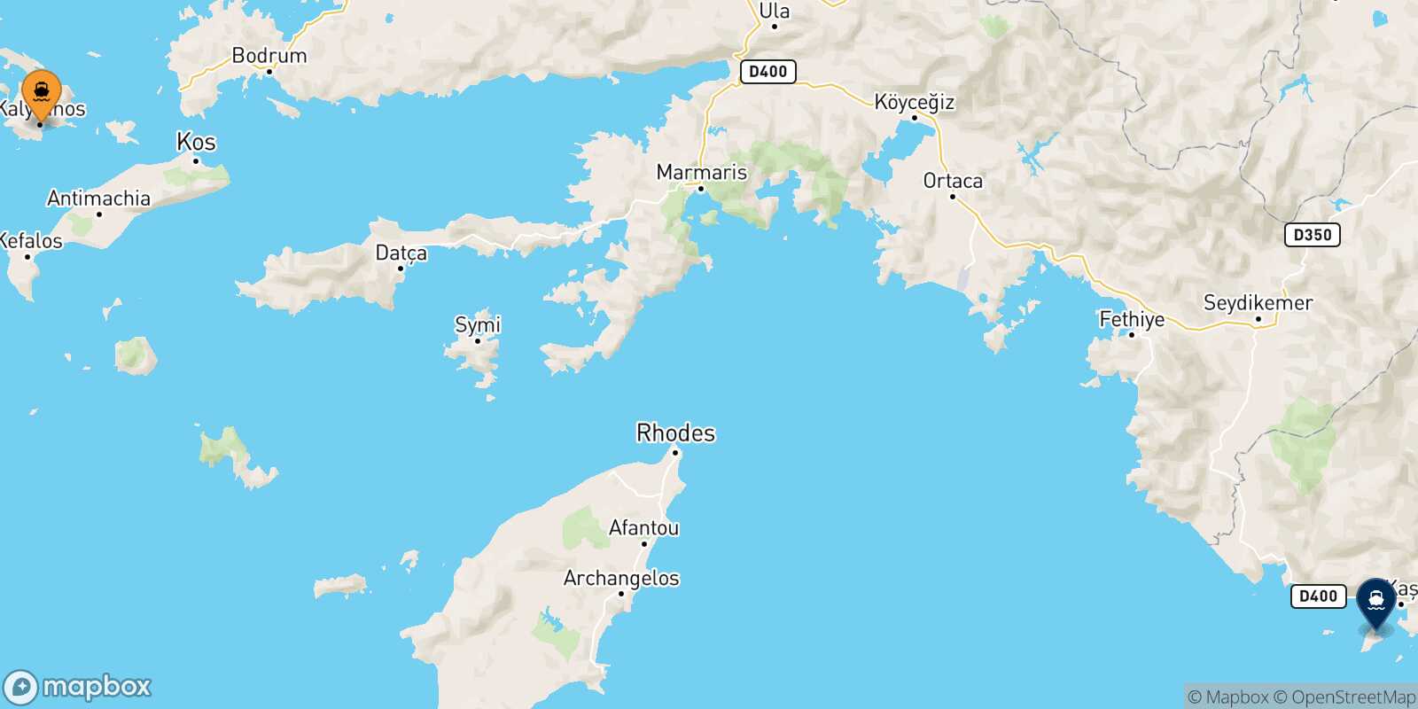 Mappa della rotta Kalymnos Kastellorizo