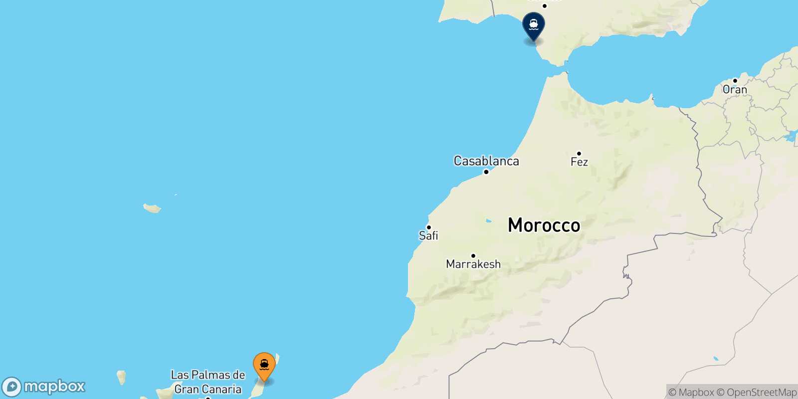Mappa della rotta Puerto Del Rosario (Fuerteventura) Cadice
