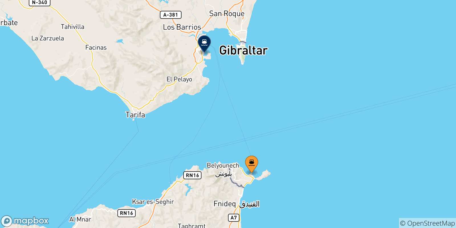 Mappa delle possibili rotte tra Ceuta e la Spagna