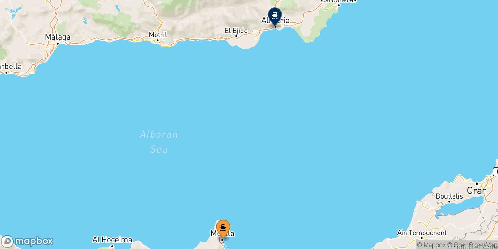 Mappa della rotta Melilla Almería