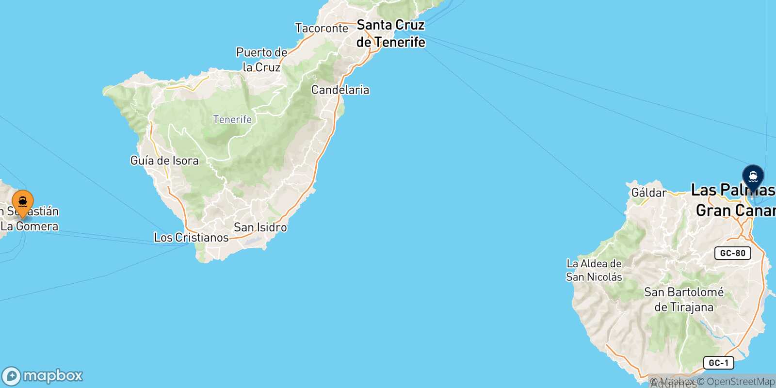 Mappa della rotta San Sebastian De La Gomera Las Palmas De Gran Canaria