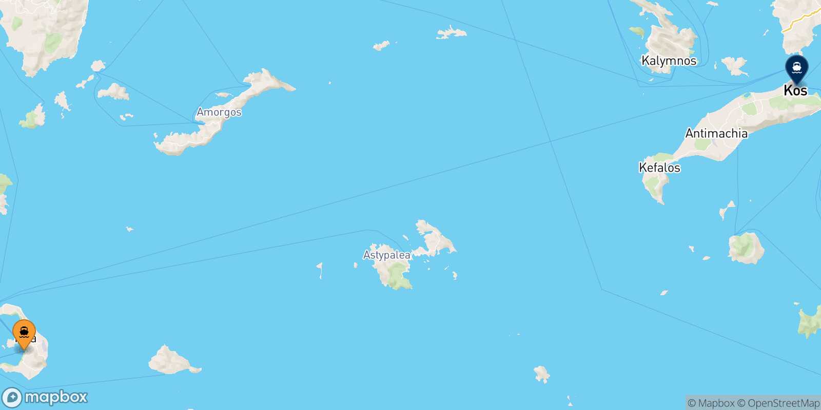 Mappa della rotta Santorini Kos