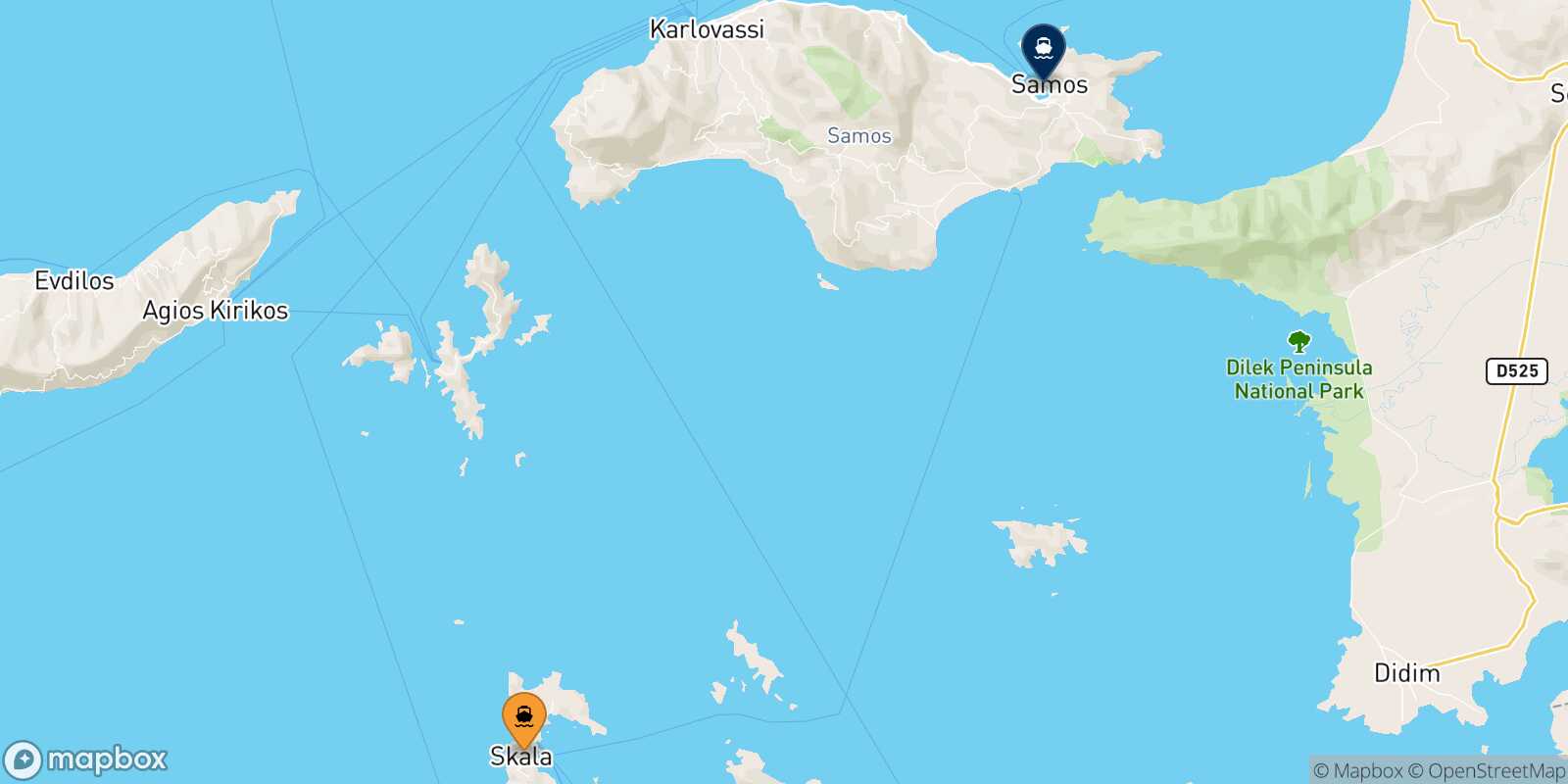 Mappa della rotta Patmos Vathi (Samos)