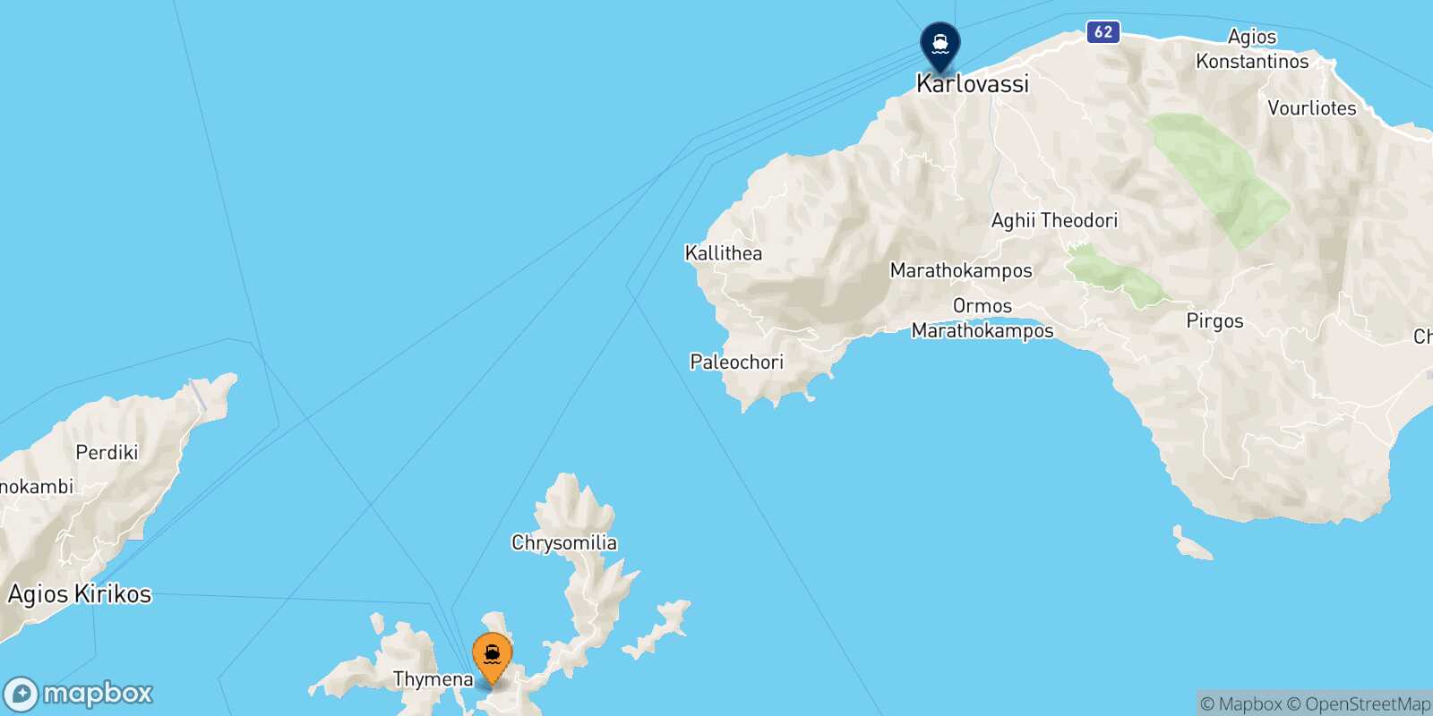 Mappa della rotta Fourni Karlovassi (Samos)