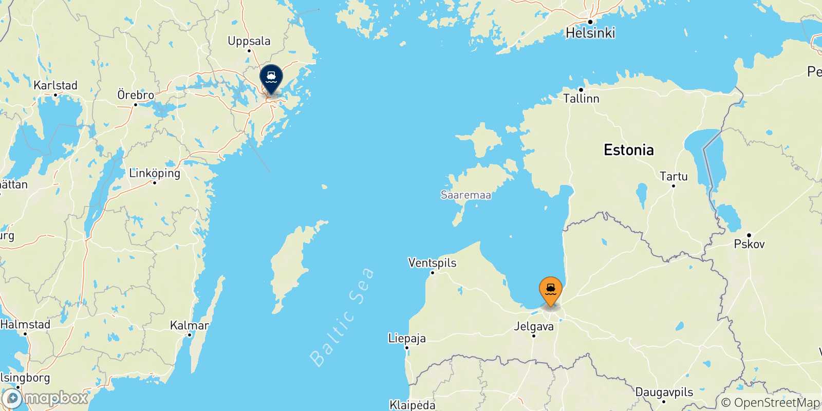 Mappa delle possibili rotte tra Riga e la Svezia