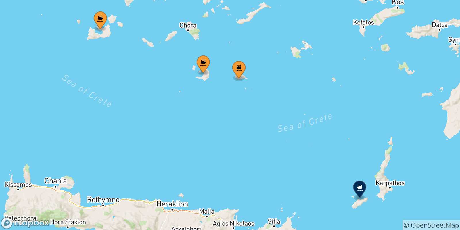 Mappa delle possibili rotte tra le Isole Cicladi e Kasos