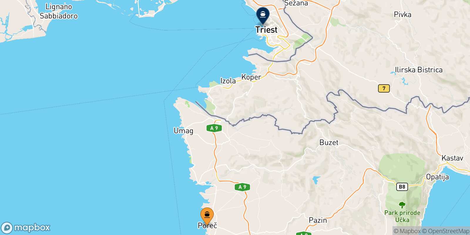 Mappa della rotta Parenzo Trieste