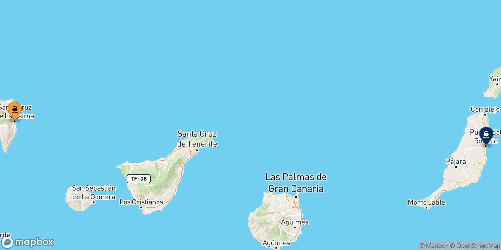 Mappa della rotta Santa Cruz De La Palma Puerto Del Rosario (Fuerteventura)