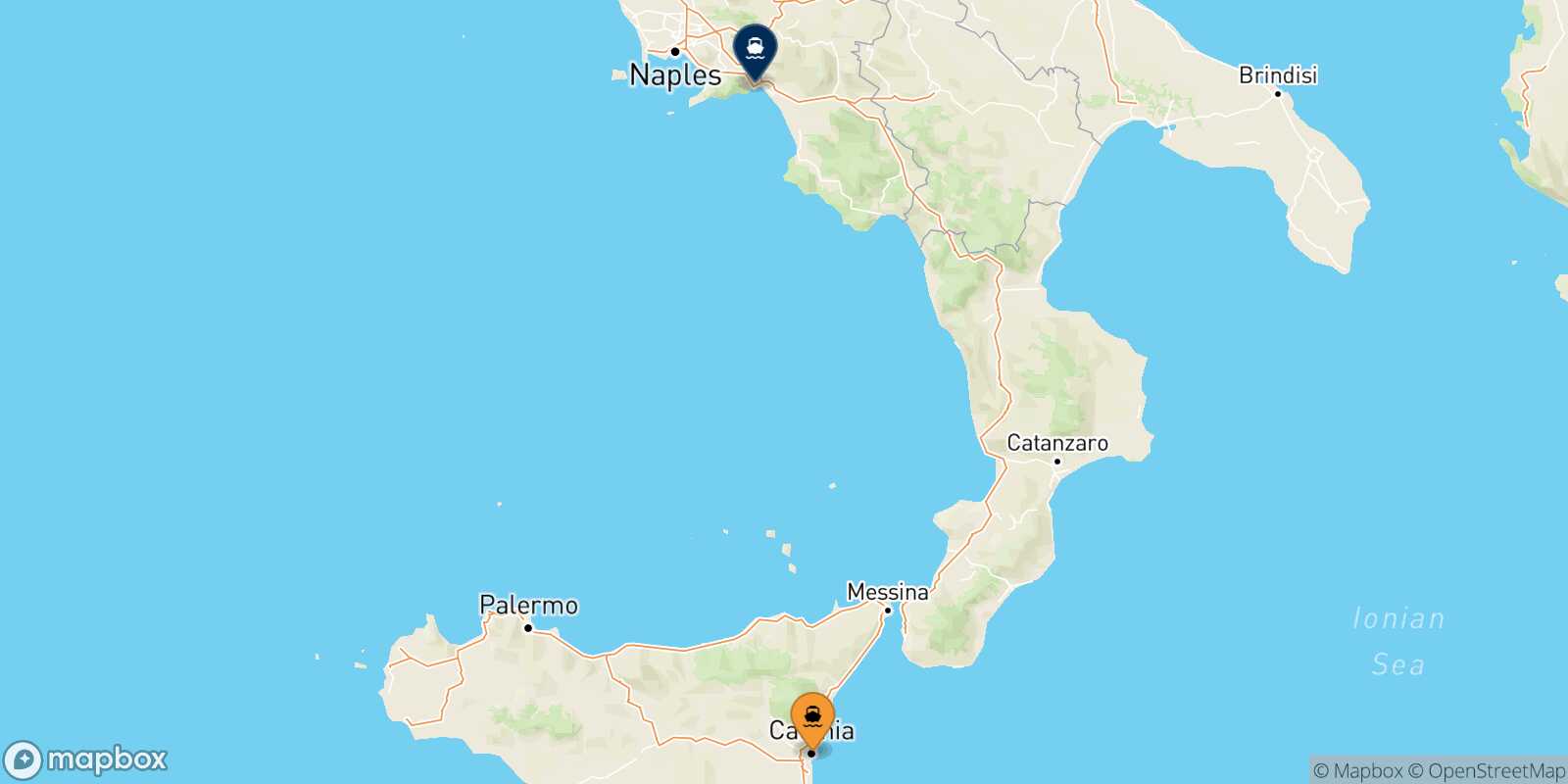 Mappa della rotta Catania Salerno