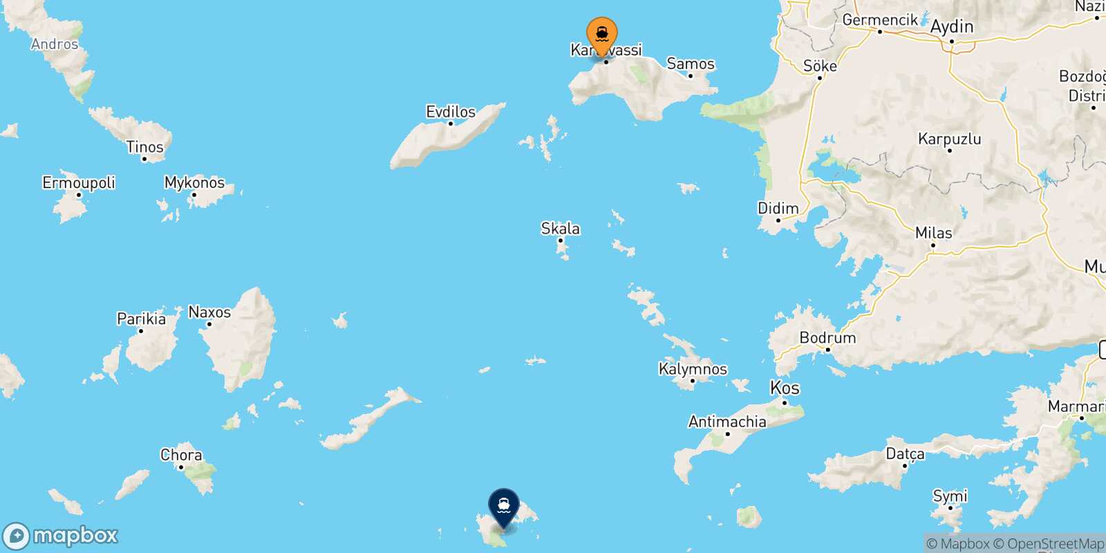 Mappa della rotta Pythagorio (Samos) Astypalea