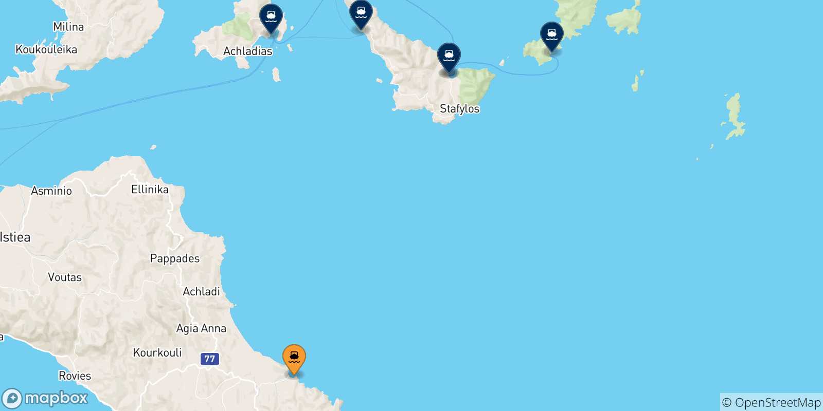 Mappa delle possibili rotte tra Mantoudi (Evia) e le Isole Sporadi