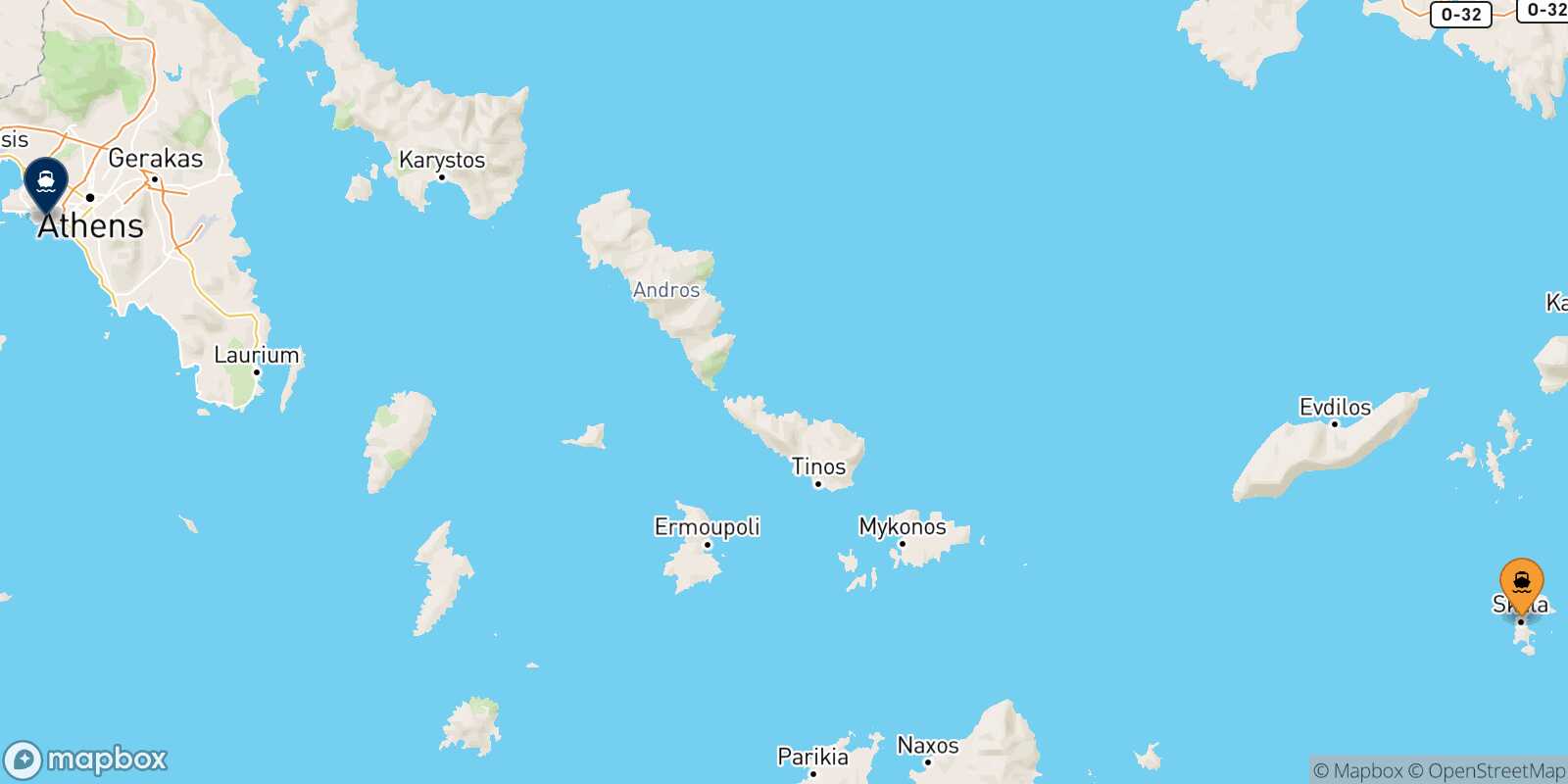 Mappa della rotta Patmos Pireo