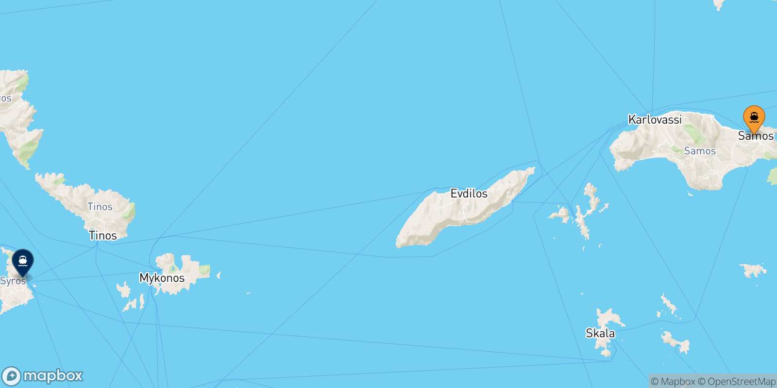 Mappa della rotta Vathi (Samos) Syros