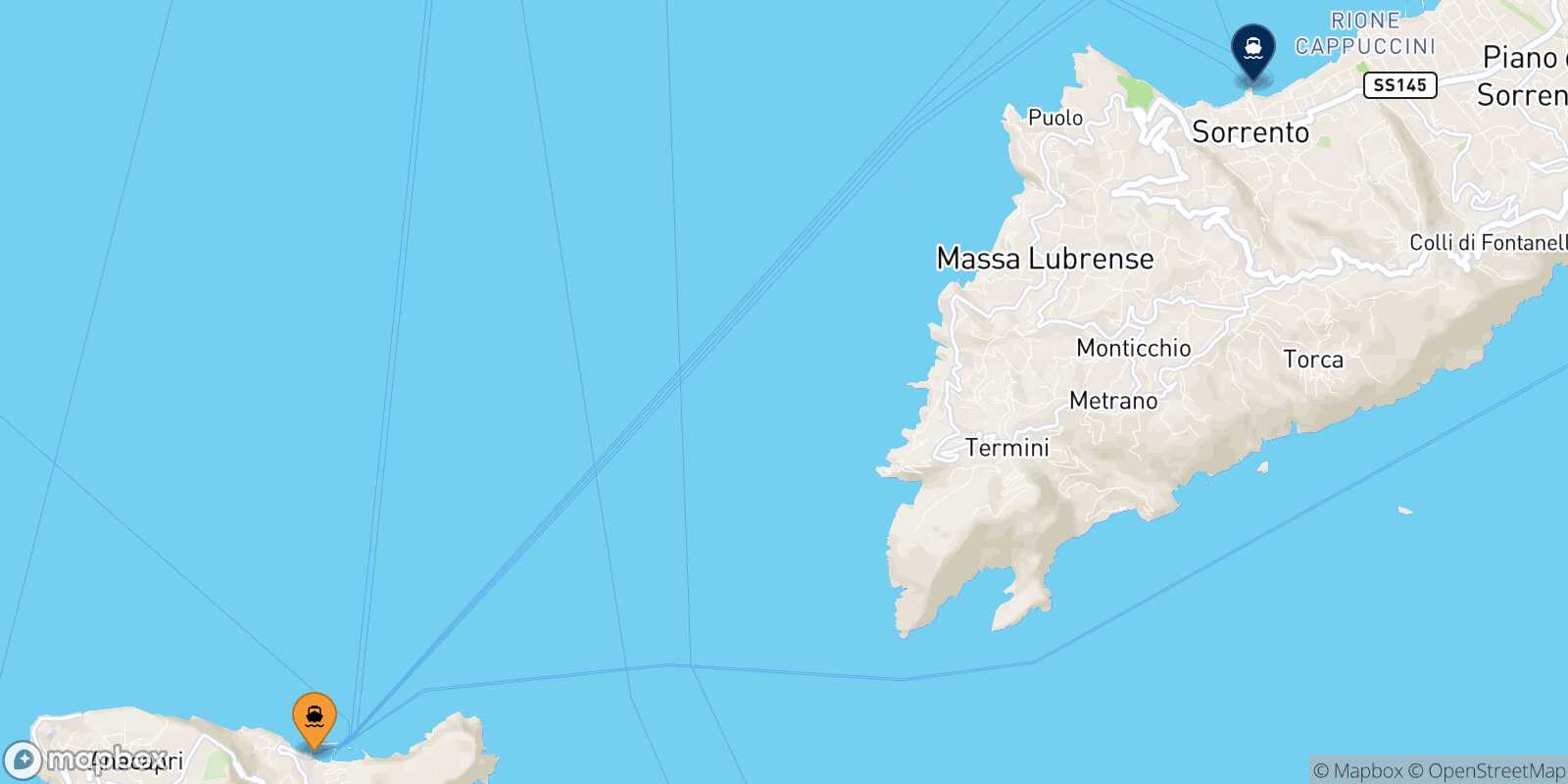 Mappa della rotta Capri Sorrento