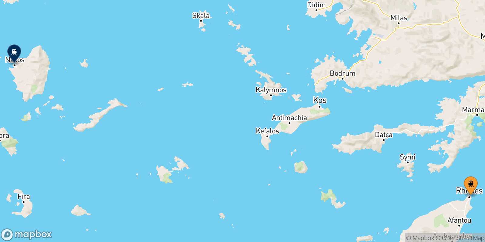 Mappa della rotta Rodi Naxos