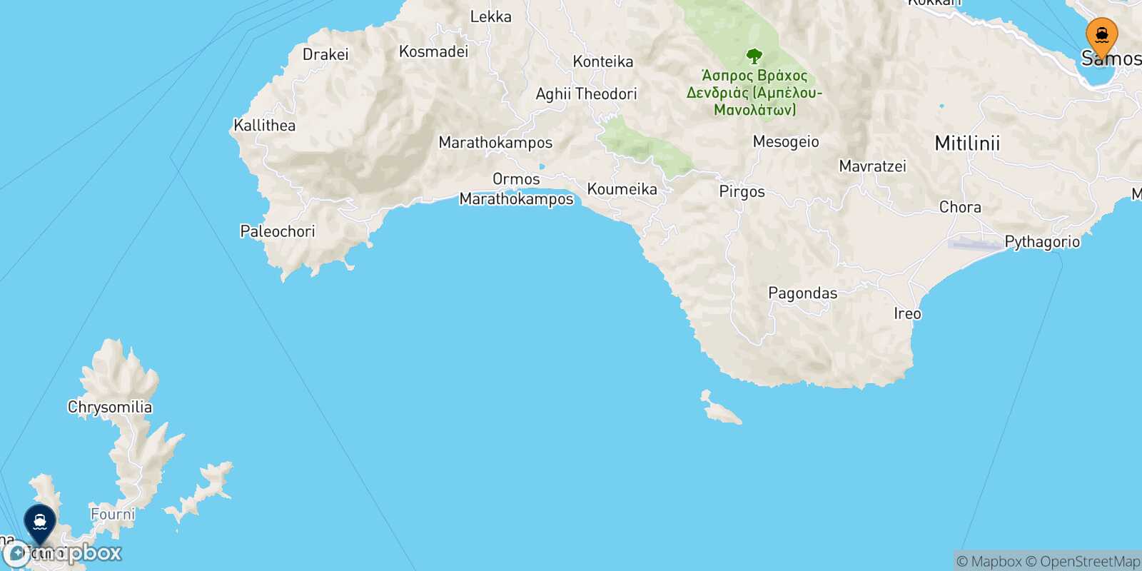 Mappa della rotta Vathi (Samos) Fourni