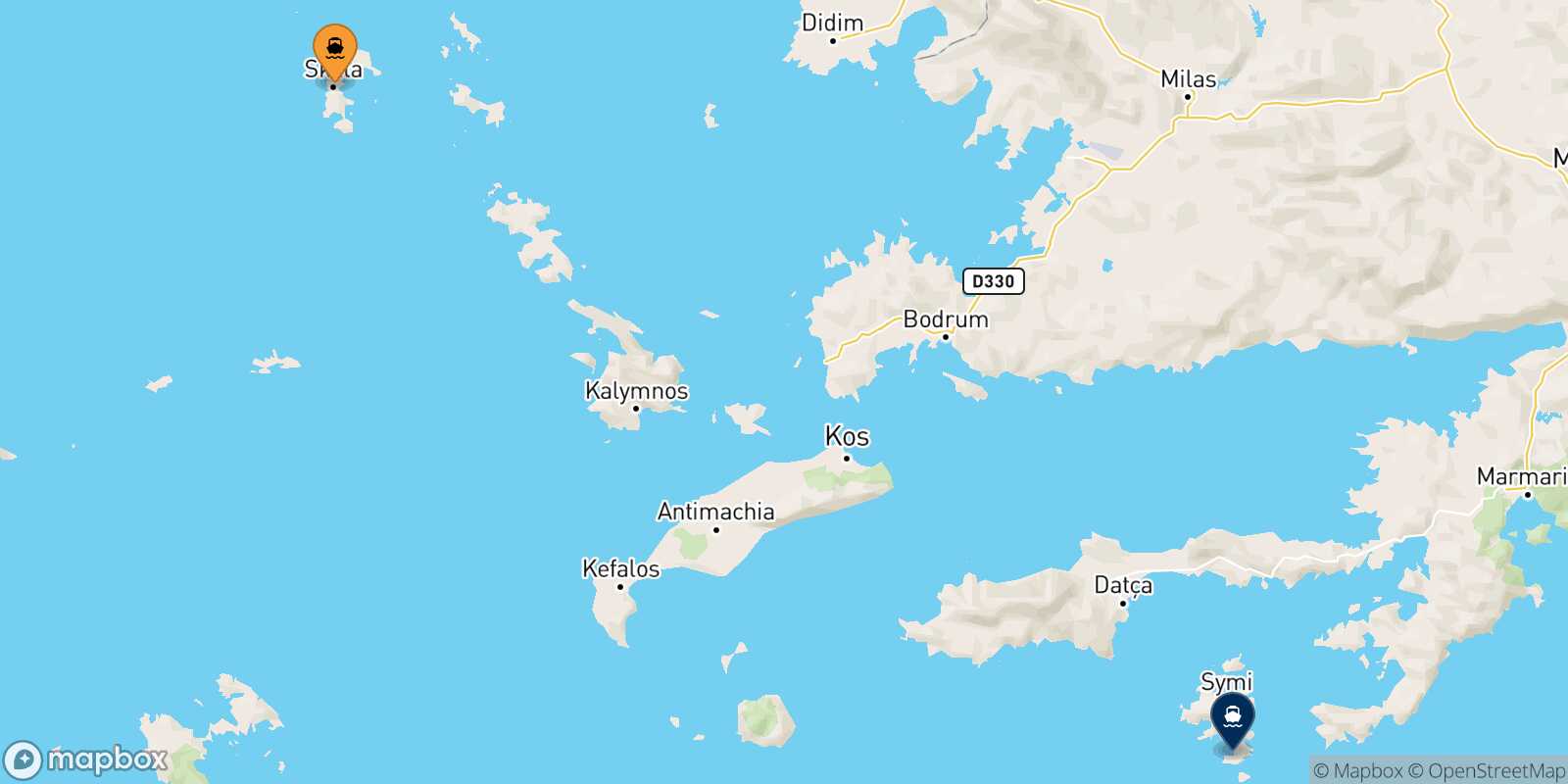 Mappa della rotta Patmos Panormitis (Symi)