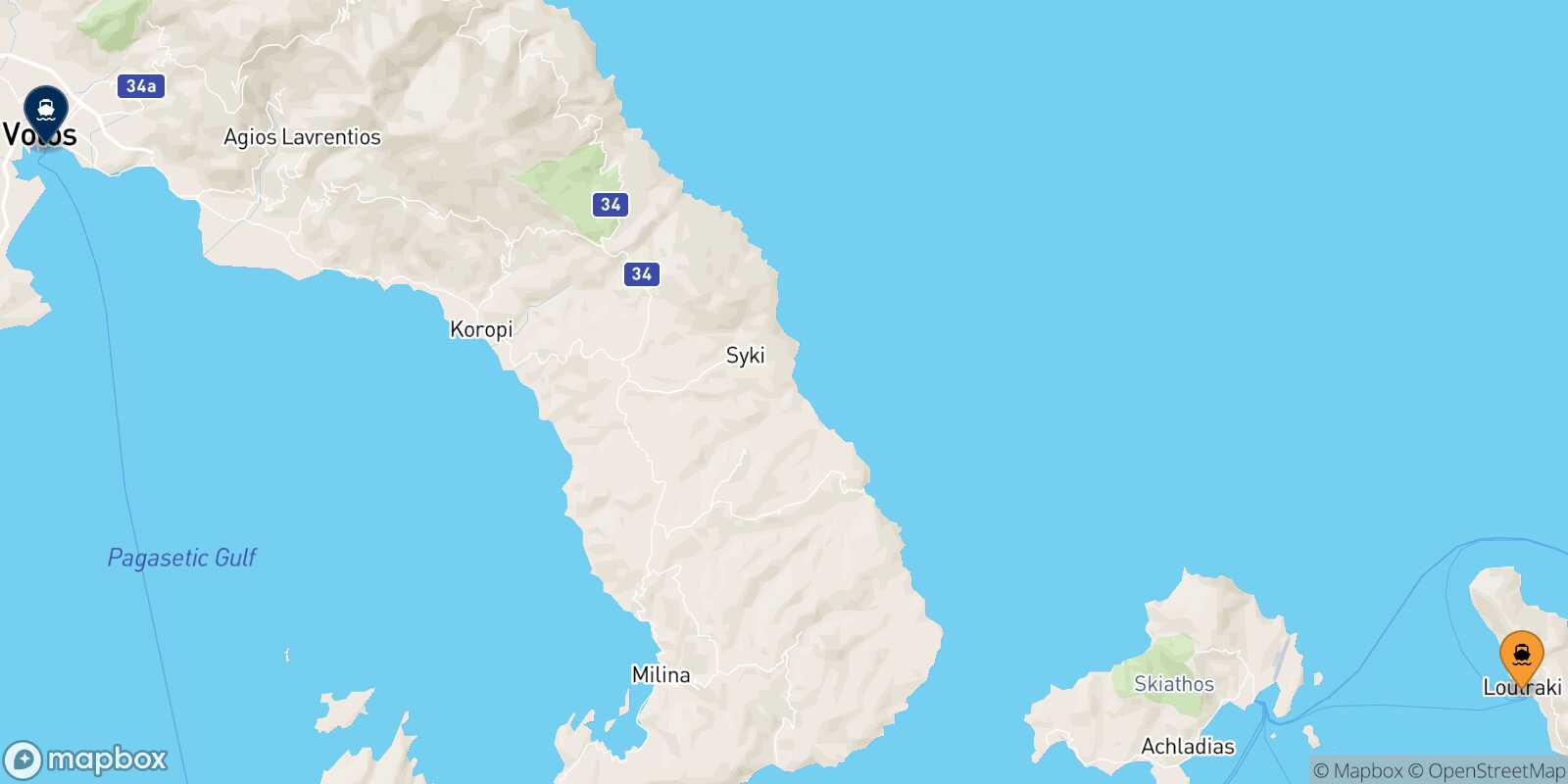 Mappa della rotta Agnontas (Skopelos) Volos