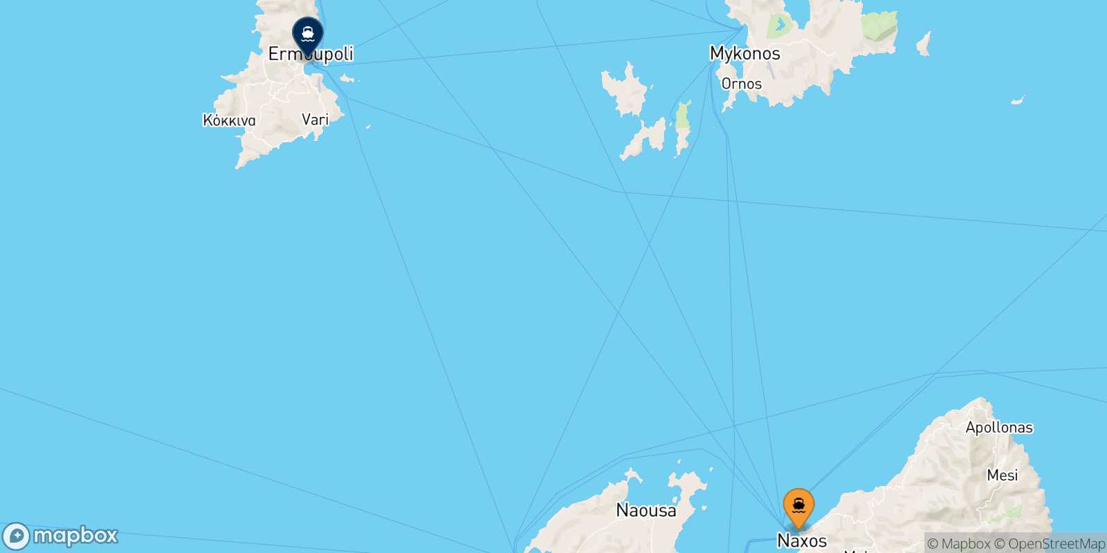 Mappa della rotta Naxos Syros