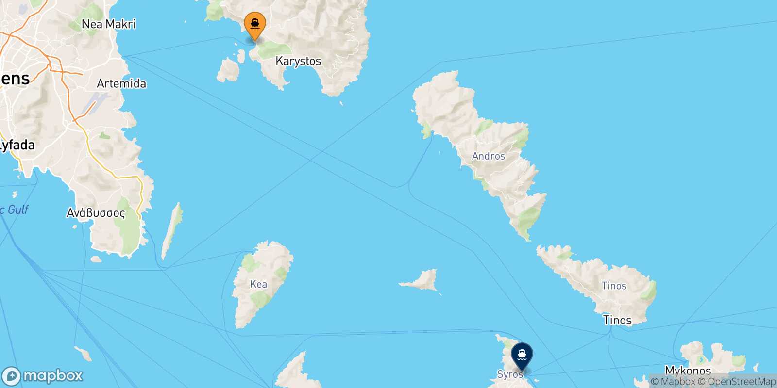 Mappa della rotta Karystos Syros