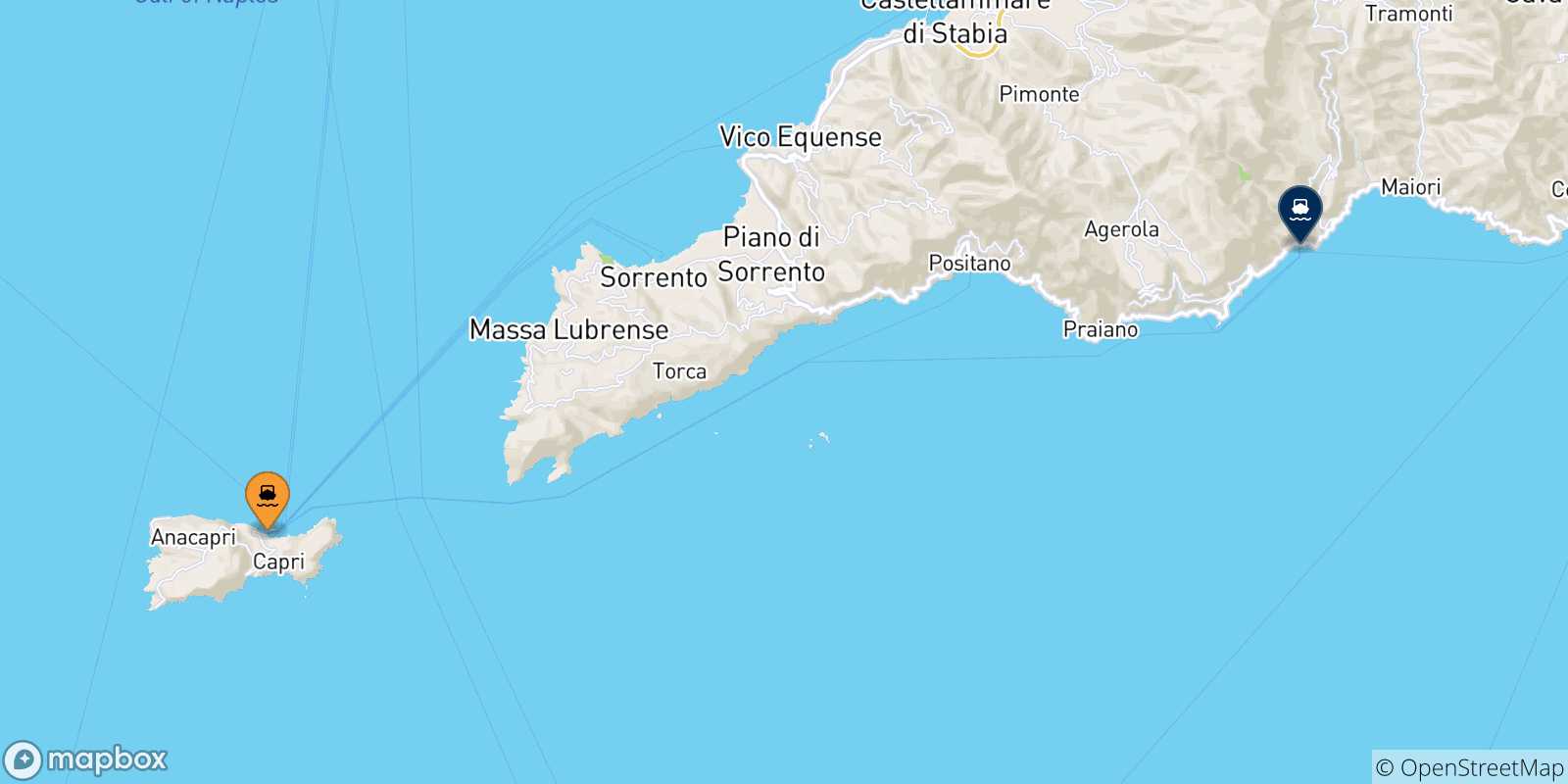 Mappa delle possibili rotte tra il Golfo Di Napoli e Amalfi