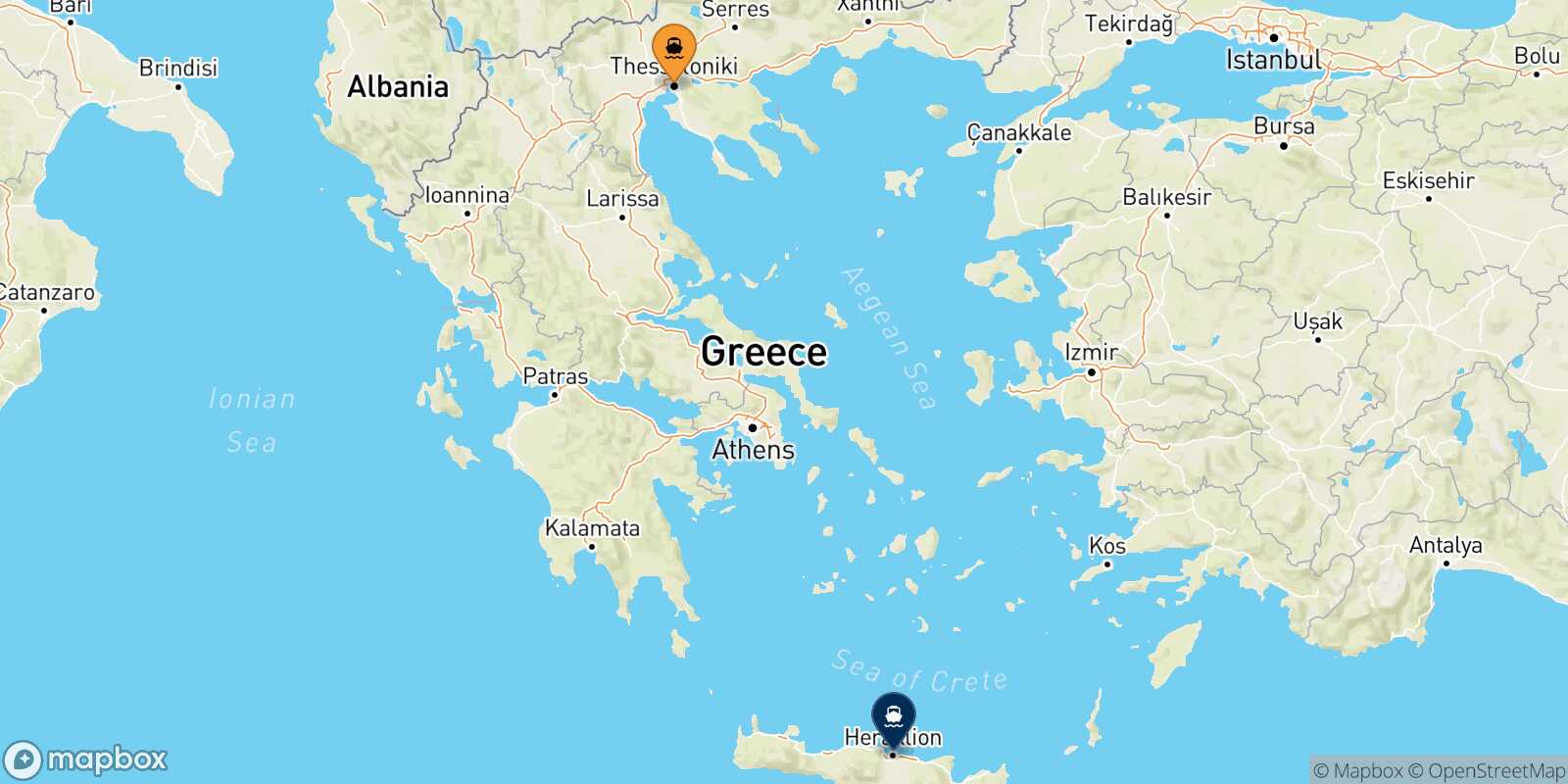 Mappa della rotta Salonicco Heraklion