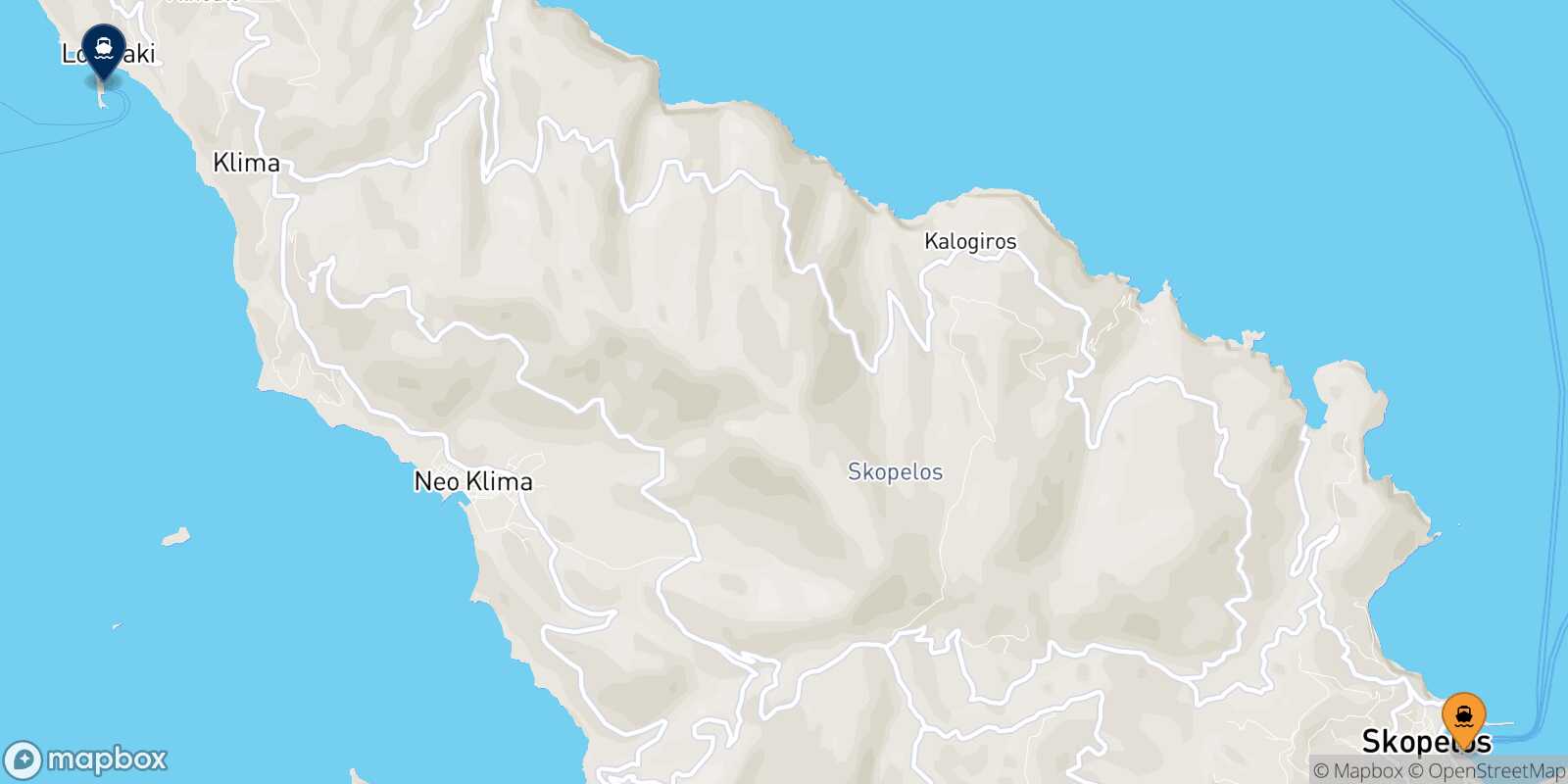 Mappa della rotta Glossa (Skopelos) Agnontas (Skopelos)