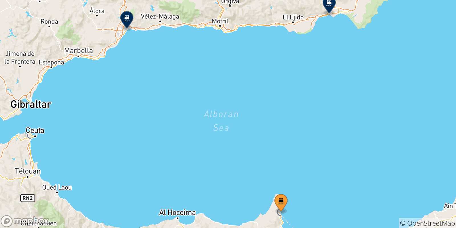 Mappa delle possibili rotte tra Melilla e la Spagna