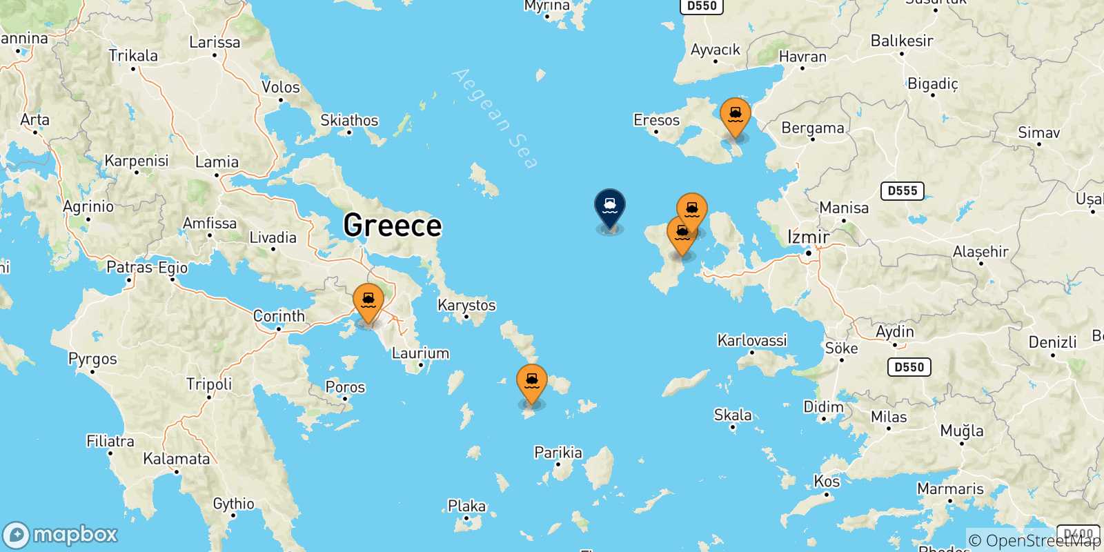 Mappa delle possibili rotte tra la Grecia e Psara