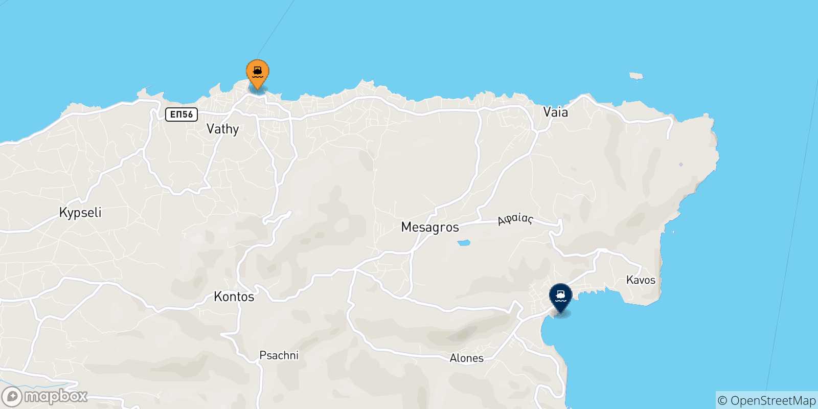 Mappa delle possibili rotte tra Souvala (Aegina) e le Isole Saroniche